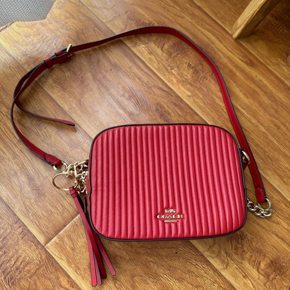 Coach Camera Bag Red Quilted Leather